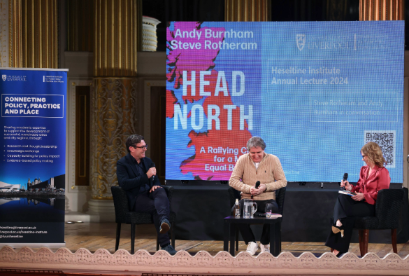 Andy Burnham, Steve Rotheram and Mariead Smyth on stage